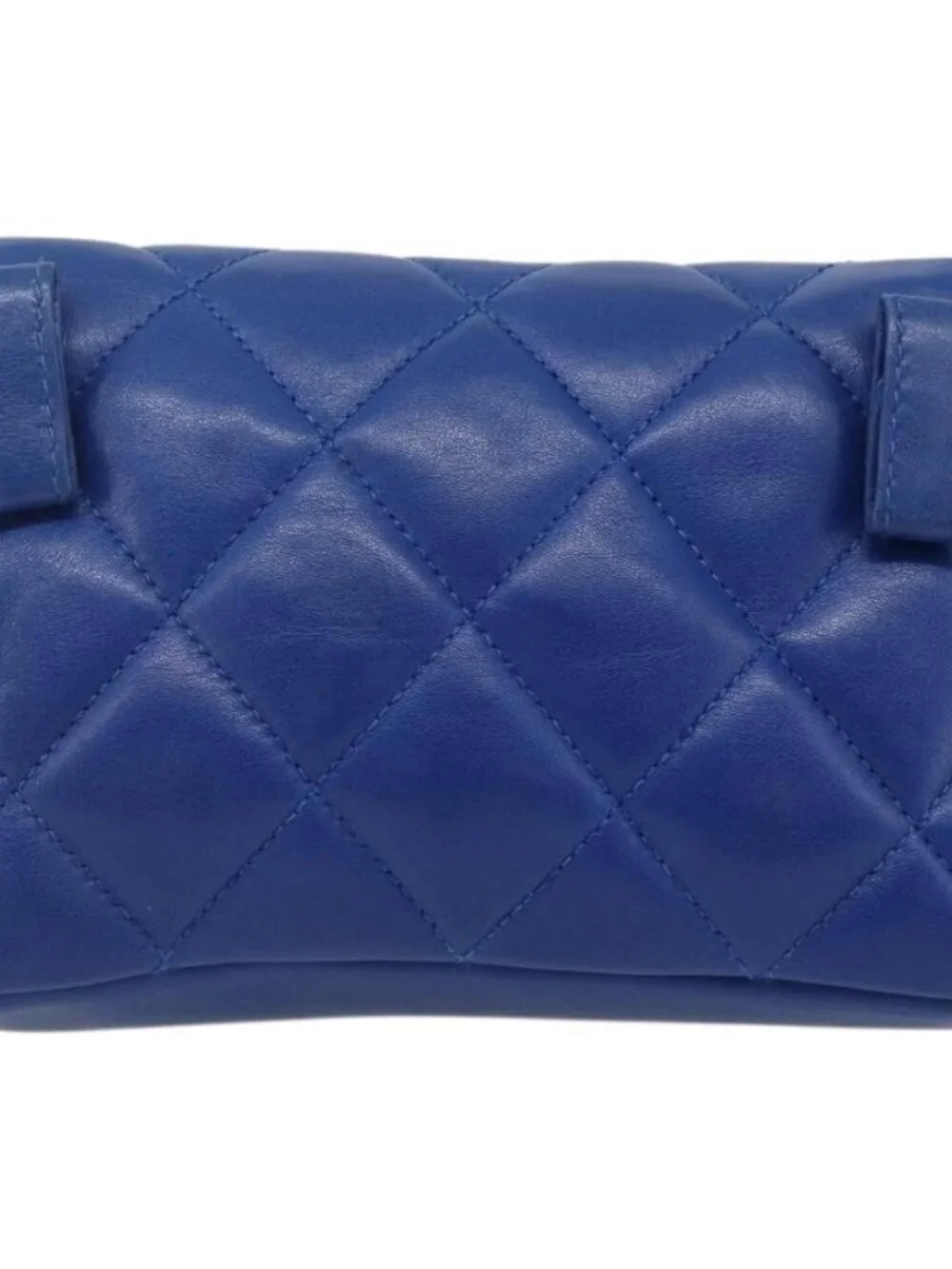 CHANEL Matelasse Pouch Lamb Skin Blue Gold CC Auth 177338